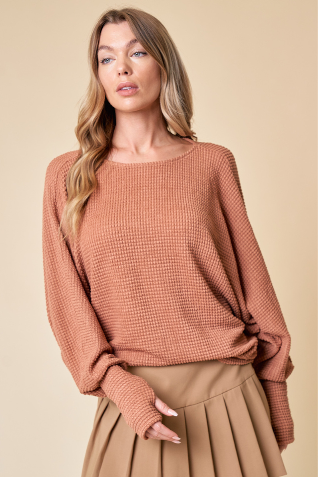 Dolman Knit Top with Thumb Hole (Toffee)