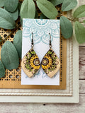 Boho Sunflower Hand Painted Light Weight Maple Wood Earrings