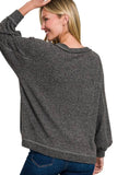 Brushed Hacci Round Neck Pullover (Black)