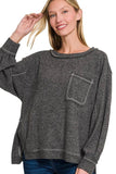 Brushed Hacci Round Neck Pullover (Black)