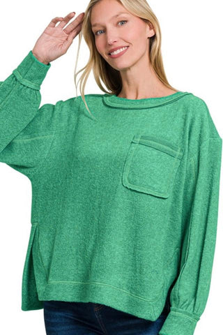 Brushed Hacci Round Neck Pullover (Forest)