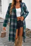 Button Hood Plaid Flannel Trench Coat (Green)