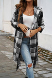 Button Hood Plaid Flannel Trench Coat (Grey)