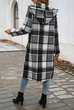 Button Hood Plaid Flannel Trench Coat (Grey)