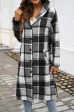 Button Hood Plaid Flannel Trench Coat (Grey)