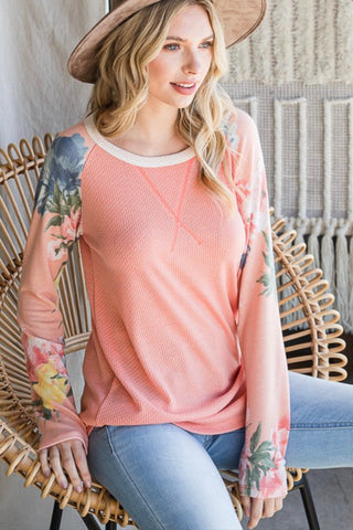 Coral Floral Raglan Top