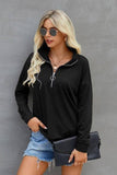 Cozy Chic V-Neck Zip-Up Sweatshirt (Black)