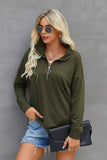 Cozy Chic V-Neck Zip-Up Sweatshirt (Olive)