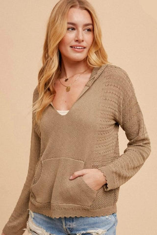 Crochet Knit Pointelle Hoodie Sweater