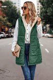 Faux Fur Long Puffer Vest with Pockets (Green)