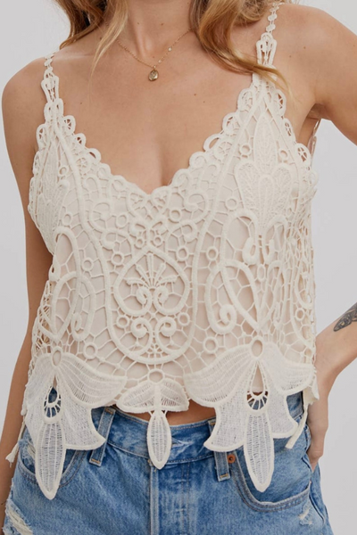 Too Dreamy White Crochet Lace Embroidered Tank Top