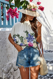 Floral Print Mock Neck Ruched Top