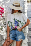 Floral Print Mock Neck Ruched Top