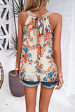 Floral Print Sleeveless Lace Top (Tan)