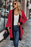 Front Open Thick Knit Loose Pockets Cardigan (Red)