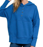 Half Button Fleece Hooded Pullover (Classic Blue)