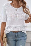 Knit Lace Trim Round Neck Top (White)