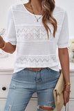 Knit Lace Trim Round Neck Top (White)