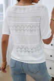 Knit Lace Trim Round Neck Top (White)