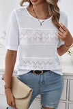 Knit Lace Trim Round Neck Top (White)