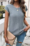 Knit Round Neck Short Sleeve Top (Grey)