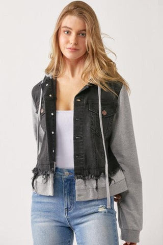 Layered Terry Hooded Denim JacketLayered Terry Hooded Denim Jacket