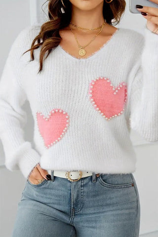 Pearl Bead Heart Sweater