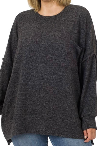 Plus Size, Drop Shoulder Sweater (Black)