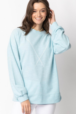 Ribbed Knit Reverse Stitch Pullover (Blue)