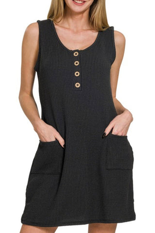 Ribbed Sleeveless Dress (Black)