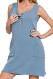 Ribbed Sleeveless Dress (Blue)