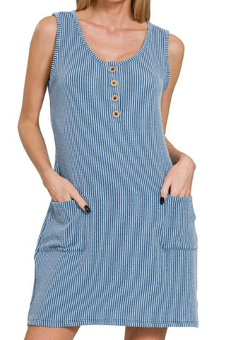 Ribbed Sleeveless Dress (Blue)