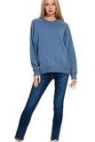 Round Neck Ribbed Side Pullover (Dusty Blue)