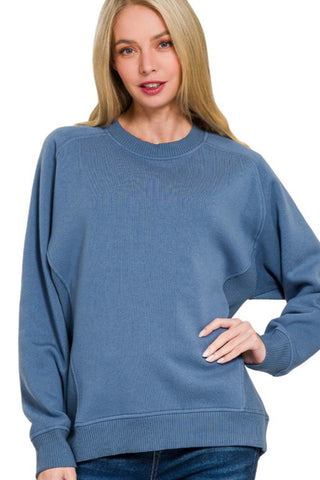 Round Neck Ribbed Side Pullover (Dusty Blue)