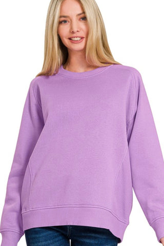 Round Neck Ribbed Side Pullover (Lavender)