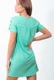 Ruched Cut Out Sleeve Pock Tee Dress (Green)