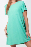 Ruched Cut Out Sleeve Pock Tee Dress (Green)