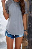 Ruched Solid Hollow Out Sleeve Top (Grey)