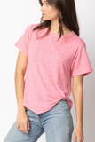 Short Sleeve Twisted Hem Top (Pink)