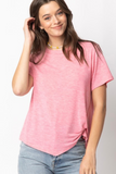 Short Sleeve Twisted Hem Top (Pink)