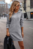 Solid Pocket Drop Shoulder Drawstring Sweatshirt (Grey)