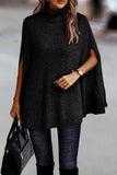 Turtleneck Knit Solid Poncho (Black)