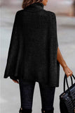 Turtleneck Knit Solid Poncho (Black)