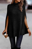 Turtleneck Knit Solid Poncho (Black)