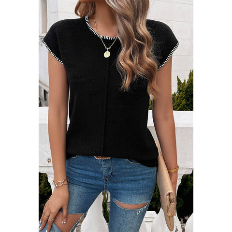 Color Block Round Neck Top (Black)