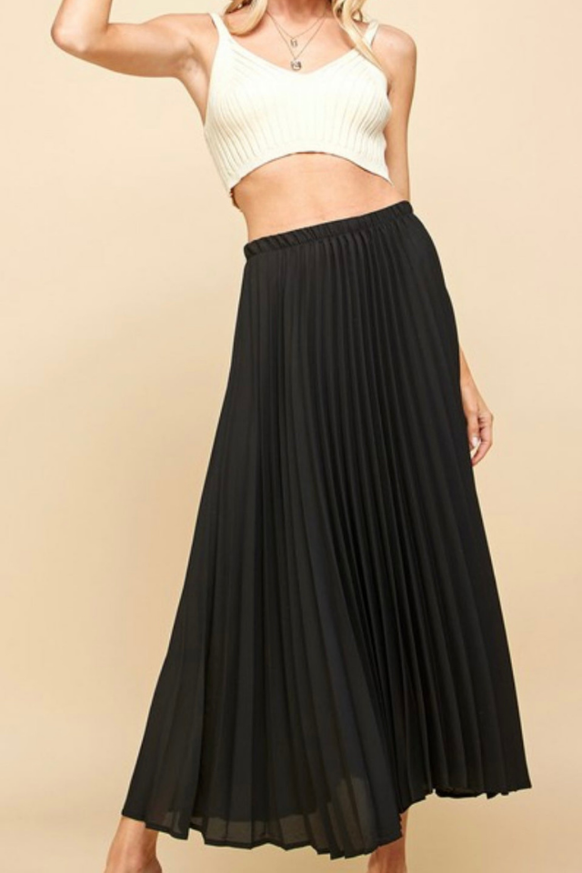 black pleated maxi skirt